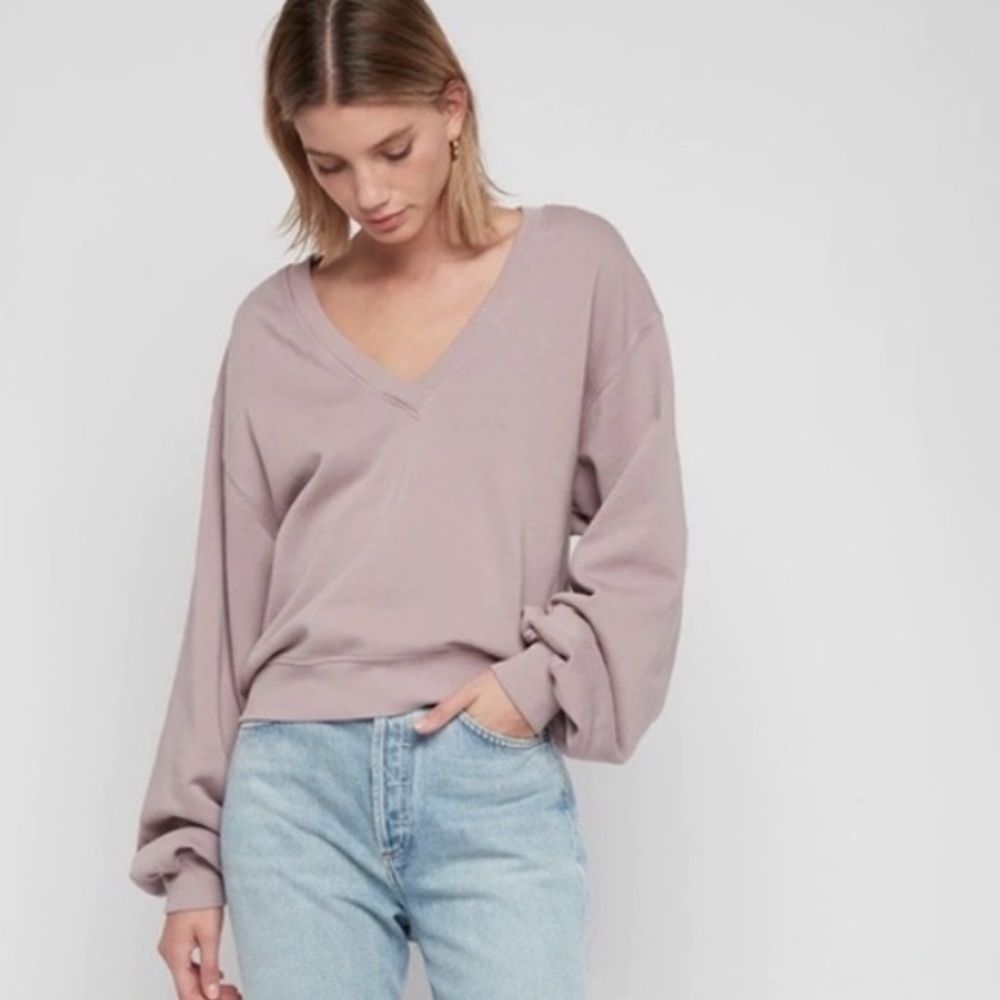 Agolde V-Neck Balloon Sleeve Mauve Sweatshirt